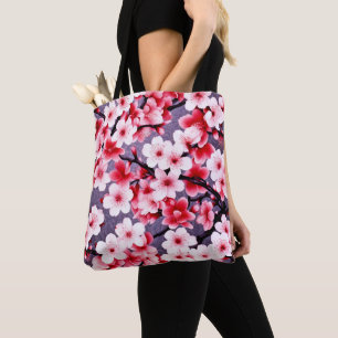 Tote Bag motif floral rose cerisier