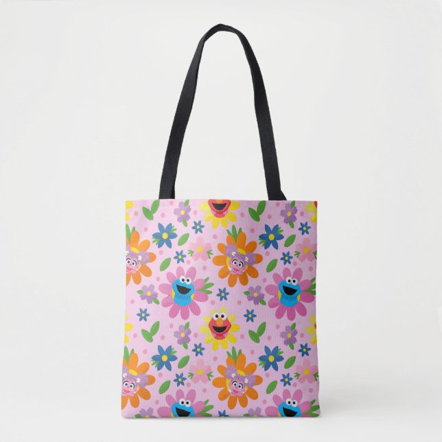 Tote Bag Motif floral rose de la rue Sésame (Devant)