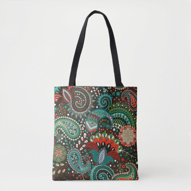 Tote Bag Motif Floral sans soudure avec éléments cachemire (Devant)
