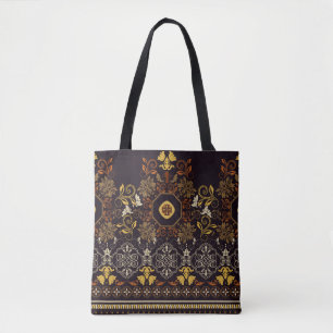 Tote Bag Motif floral sans soudure. Décor indien vintage