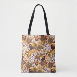 Tote Bag Motif floral tropical avec le tigre