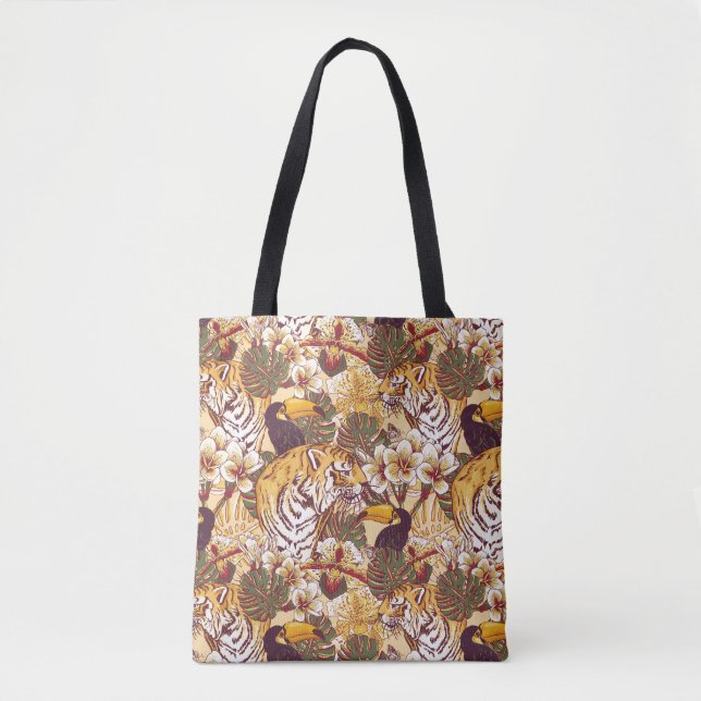 Tote Bag Motif floral tropical avec le tigre (Devant)