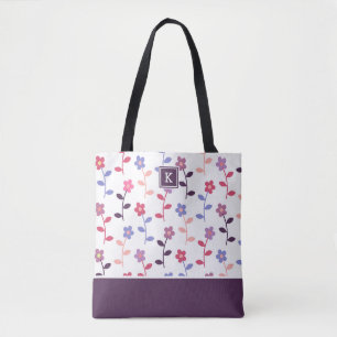 Tote Bag Motif floral violet avec monogramme