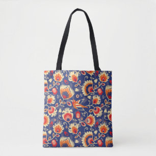 Tote Bag 💛 🧡 💙 motif folklorique aux fleurs jaunes