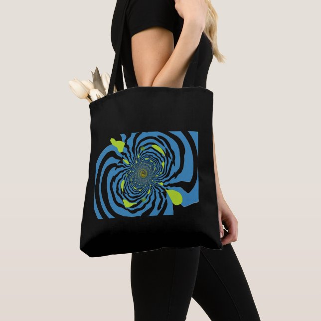 Tote Bag Motif fractal noir et bleu moderne (De près)