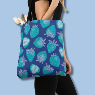 Tote Bag Motif fraise d'été bleu