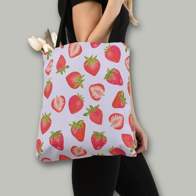 Tote Bag Motif fraise rose (Strawberry all over print tote bag)