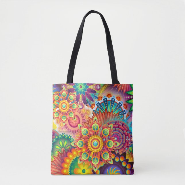Tote Bag Motif funky rétro Abstrait Bohème (Devant)