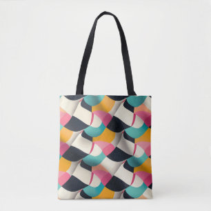 Tote Bag Motif géométrique 3D rétro en Turquoise, rose, mou