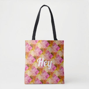 Tote Bag Motif géométrique à l'aquarelle rose Hey