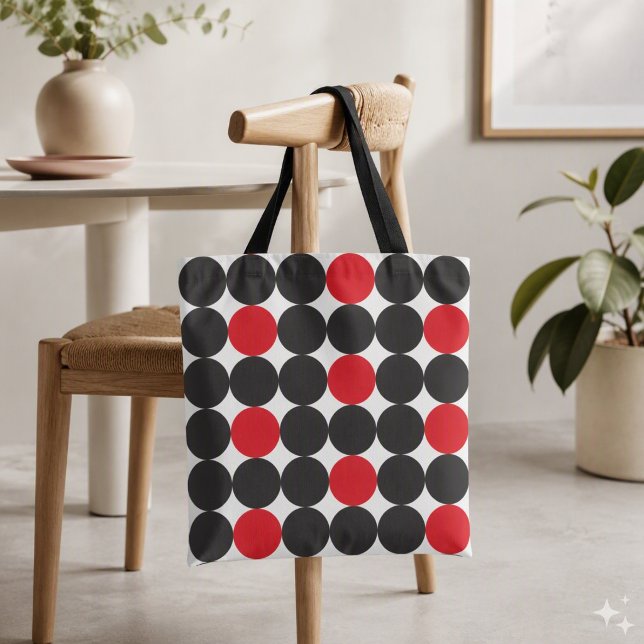 Tote Bag Motif géométrique à points noirs rouges gras (Créateur téléchargé)