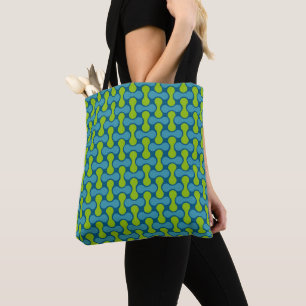 Tote Bag Motif géométrique Abstrait rétro en bleu et vert