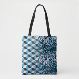 Tote Bag Motif géométrique avec peau de léopard, patte d