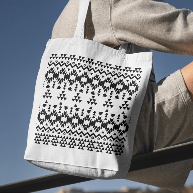 Tote Bag Motif géométrique Aztec noir et blanc (Créateur téléchargé)