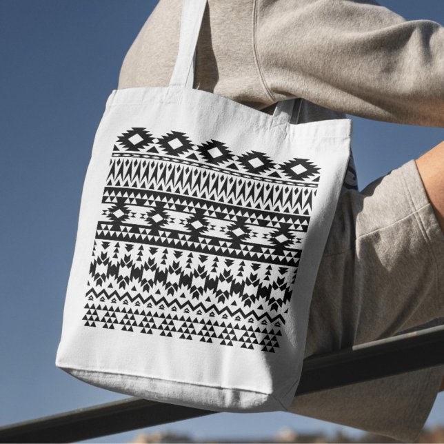 Tote Bag Motif géométrique Aztec noir et blanc (Créateur téléchargé)