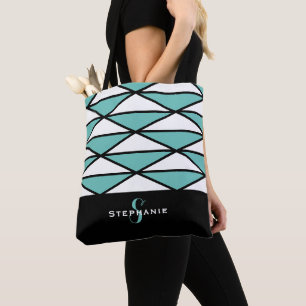 Tote Bag Motif géométrique chic noir sarcelle moderne perso