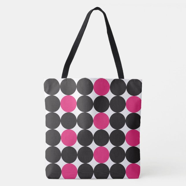 Tote Bag Motif géométrique des points noirs roses en gras (Devant)