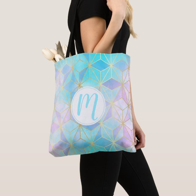 Tote Bag Motif géométrique en verre Iridescente (De près)