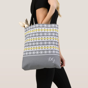 Tote Bag Motif géométrique gris jaune et blanc élégant