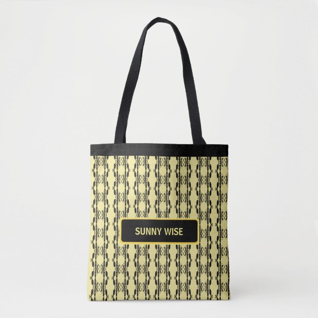 Tote Bag Motif géométrique moderne noir et jaune (Devant)