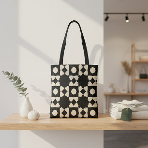 Tote Bag Motif géométrique noir et beige élégant