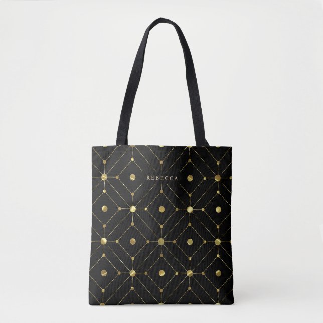 Tote Bag Motif géométrique noir et or (Devant)