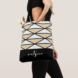 Tote Bag Motif géométrique personnalisé moderne noir jaune
