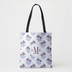 Tote Bag Motif géométrique pourpre de palmier d'aquarelle