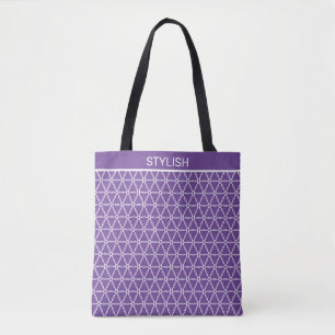 Tote Bag Motif géométrique sacré élégant sur violet et blan