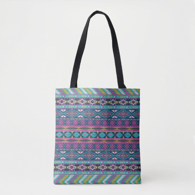 Tote Bag Motif géométrique tribal coloré (Devant)
