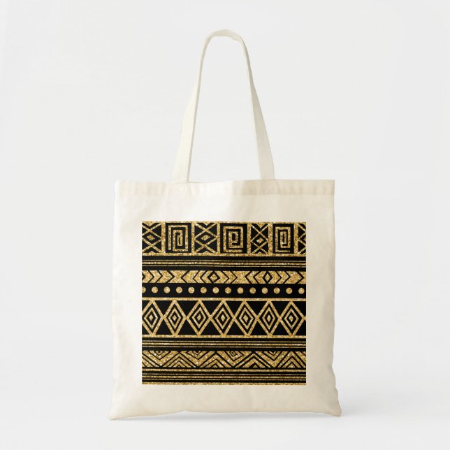 Tote Bag Motif géométrique tribal or et noir (Devant)