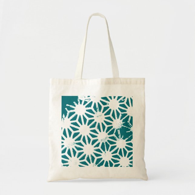Tote Bag motif géométrique turquoise et blanc (Devant)
