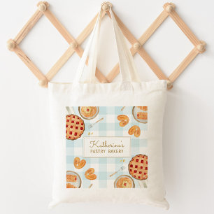 Tote Bag Motif Gingham Pâtisseries Aquarelle Boulangerie Pâ
