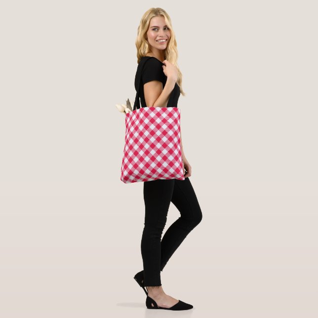Tote Bag Motif Gingham Rouge et Blanc Classique Rustique (Sur le modèle)