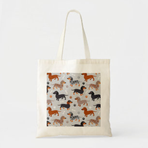 Tote Bag Motif gris des pattes et des os de Dachshund