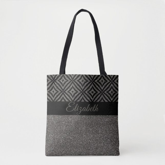 Tote Bag Motif gris mignon Pesonalized de noir de parties (Devant)