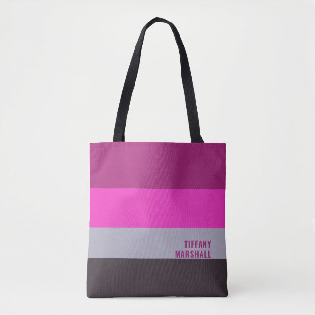 Tote Bag Motif gris rose et gris foncé pourpre rayures (Devant)