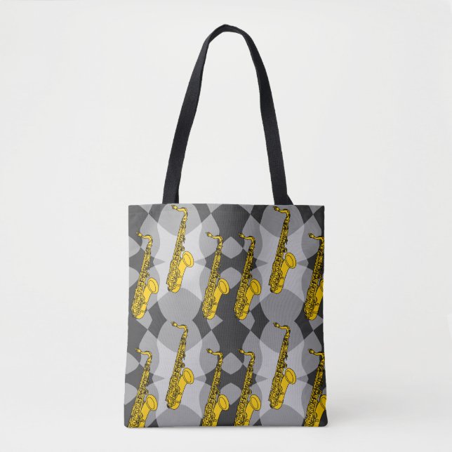 Tote Bag Motif gris saxophone (Devant)