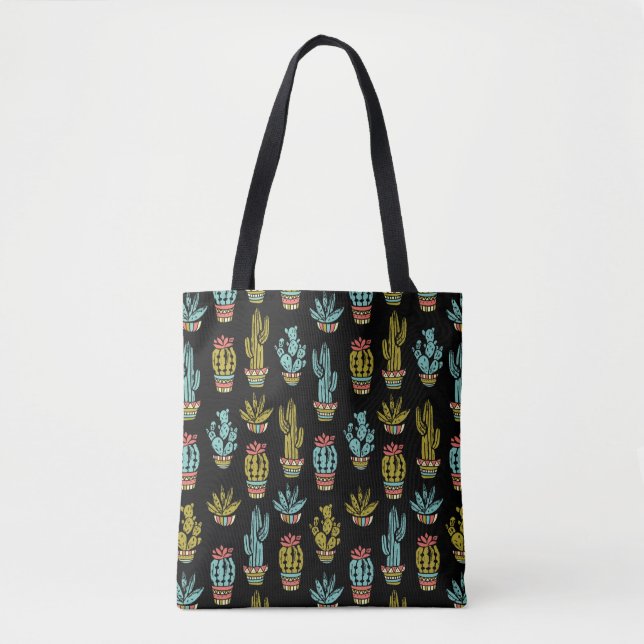 Tote Bag Motif grunge foncé de cactus (Devant)