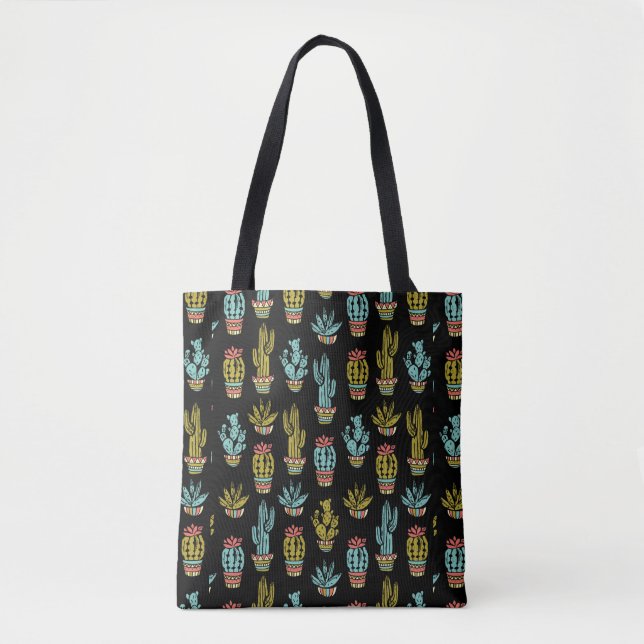 Tote Bag Motif grunge foncé de cactus (Devant)