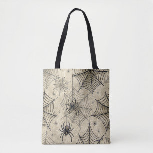 Tote Bag Motif Halloween araignées et toiles vintage