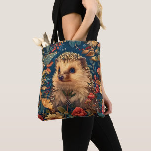 Tote Bag Motif Hérisson Floral de Jardin de Forêt Vintage