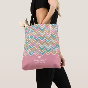 Tote Bag Motif Herringbone moderne - Or bleu rose