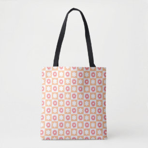 Tote Bag Motif Hippie Flower Checkerboard