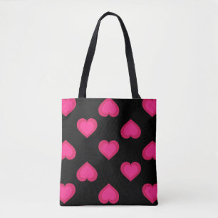 Tote Bag Motif Hot Pink Hearts