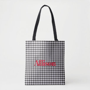 Tote Bag Motif Houndstooth noir et blanc Personnalisé