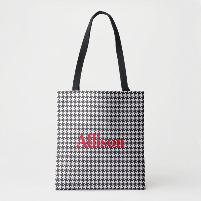 Tote Bag Motif Houndstooth noir et blanc Personnalisé (Devant)