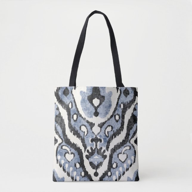 Tote Bag Motif Ikat Ikat bleu foncé personnalisé (Devant)