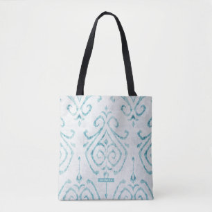 Tote Bag Motif Ikat Turquoise Personnalisé Bridesmaid
