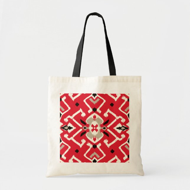 Tote Bag Motif ikat vibrant en rouge, blanc et noir (Devant)